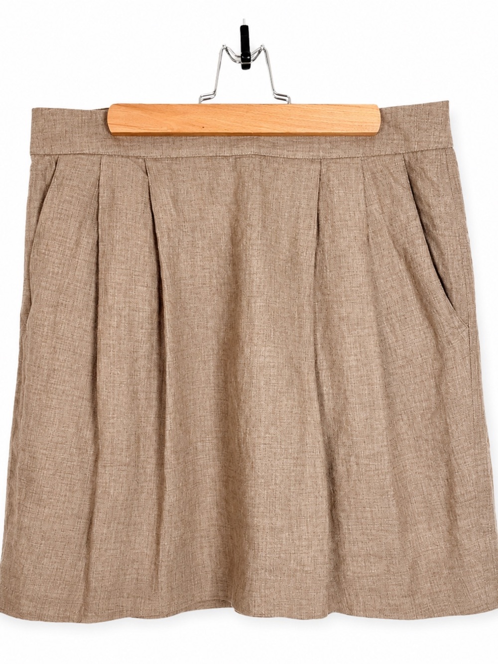 DKNYC 100% Linen Skirt Pleated Tan Pockets Euro Summer Minimalist Earthy Size 4